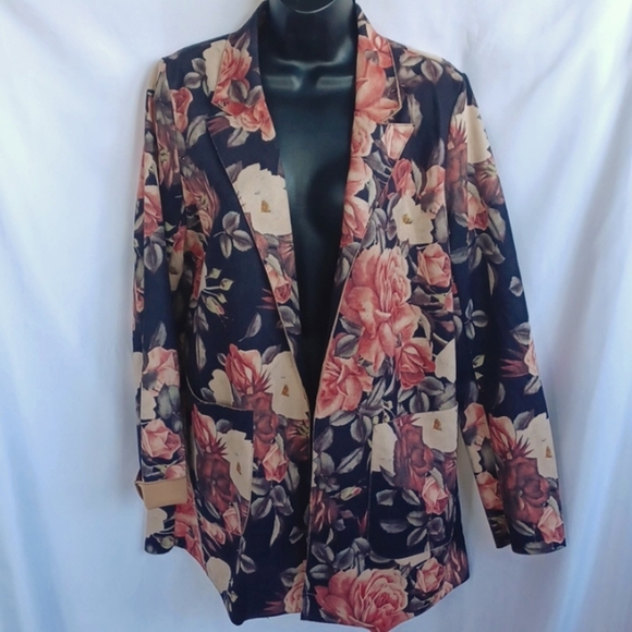 Anthropologie Solitaire Brown Floral Faux Suede Open Jacket Blazer Womens Sz S - Picture 1 of 8